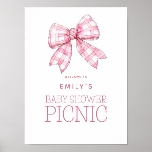 Rosa Gingham Bow Welcome Baby Shower Picnic Poster