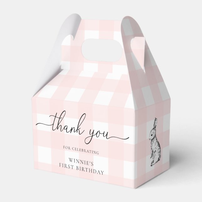 Rosa Gingham Bunny Birthday Tack Favoritbox Presentaskar (Framsidan Sidan)