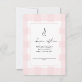 Rosa Gingham Bunny Diaper Raffle Biljett Card Inbjudningar