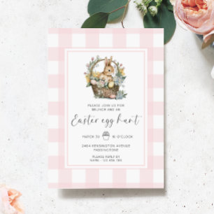 Rosa Gingham Bunny Påskägg Hunt Inbjudningar