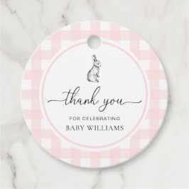 Rosa Gingham Bunny Rabbit Baby Shower Gåvor Etiketter