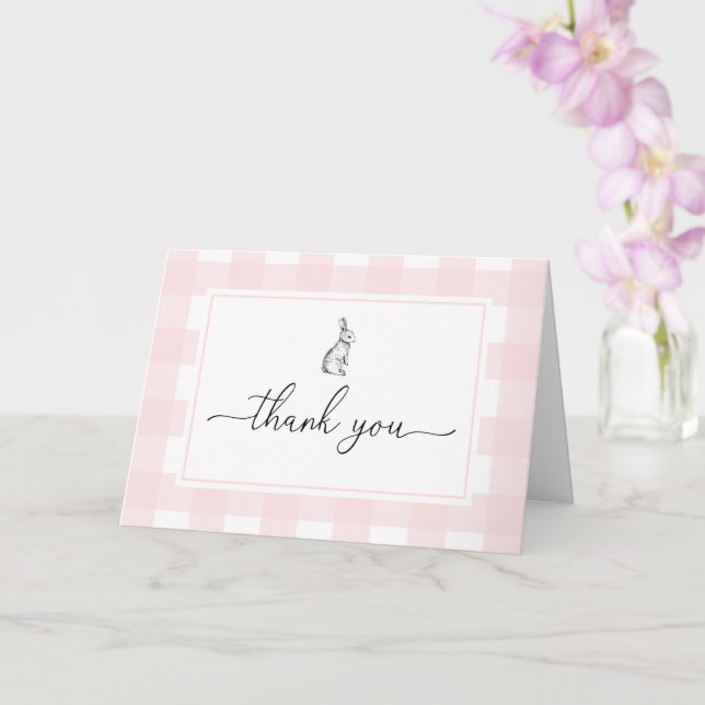 Rosa Gingham Bunny Rabbit Foled Tack Kort (Orkide)