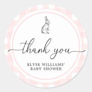 Rosa Gingham Bunny Rabbit Shower Favor Sticker Runt Klistermärke
