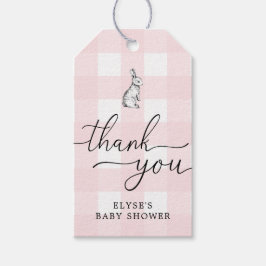 Rosa Gingham Bunny Rabbit Tack Favor Tag Presentetikett