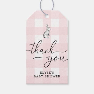 Rosa Gingham Bunny Rabbit Tack Favor Tag Presentetikett
