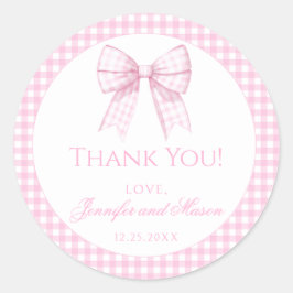 Rosa Gingham-buskduschen i flicka tack. Runt Klistermärke