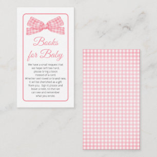 Rosa Gingham Check Bow Baby Shower Bokar för Baby Tilläggskort