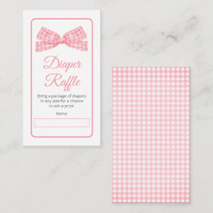 Rosa Gingham Check Bow Baby Shower Diaper Raffle Tilläggskort