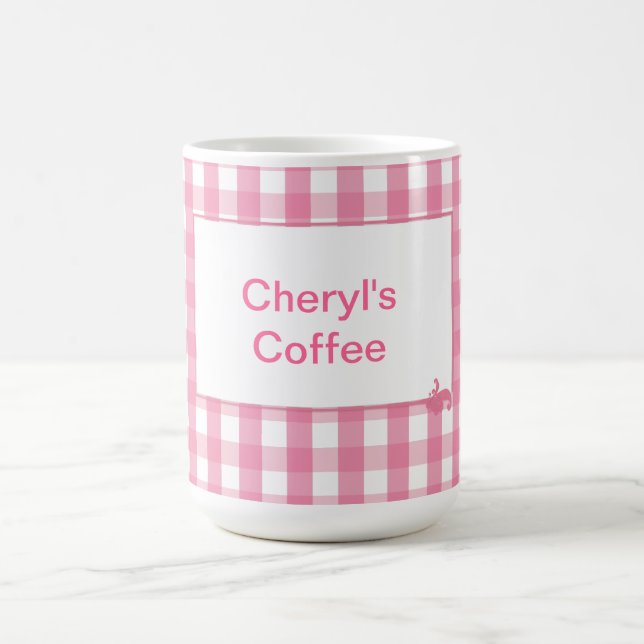 Rosa Gingham Check Mönster Kaffemugg (Center)