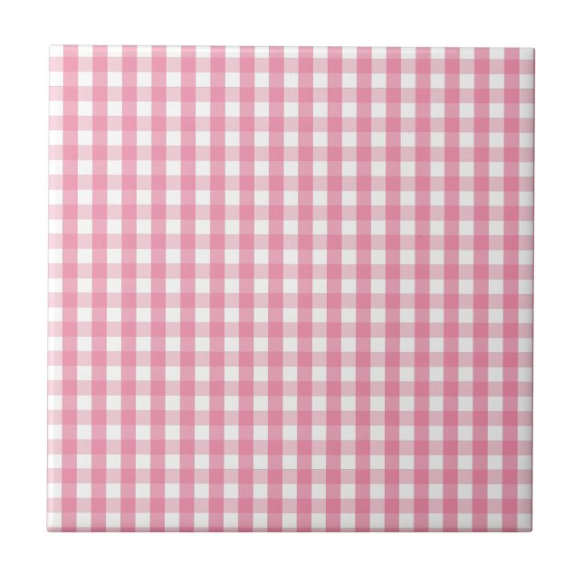 Rosa Gingham Check Mönster Kakelplatta (Framsidan)