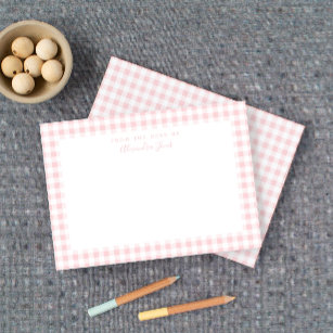 Rosa Gingham Check Personal Stationery Note Card Tack Kort