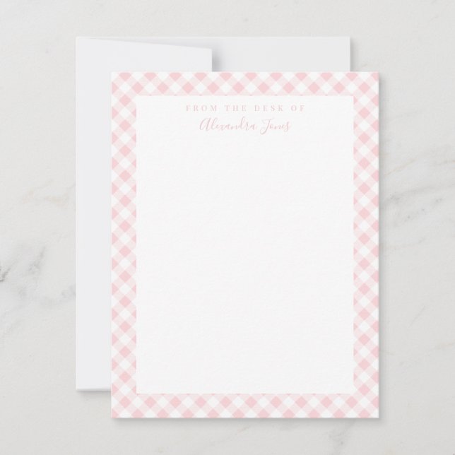 Rosa Gingham Check Personal Stationery Note Card Tack Kort (Framsida)