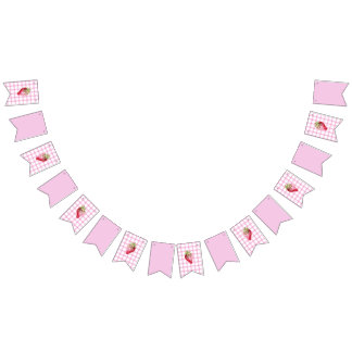 Rosa Gingham Checker Strawberry Birthday Vimplar