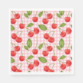 Rosa Gingham Cherry Birthday Napkins Pappersservett