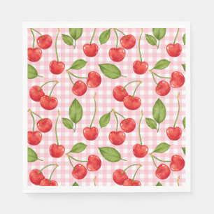 Rosa Gingham Cherry Birthday Napkins Pappersservett