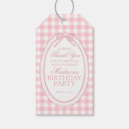 Rosa Gingham Coquette-båge Födelsedagsfirande Gåvo Presentetikett