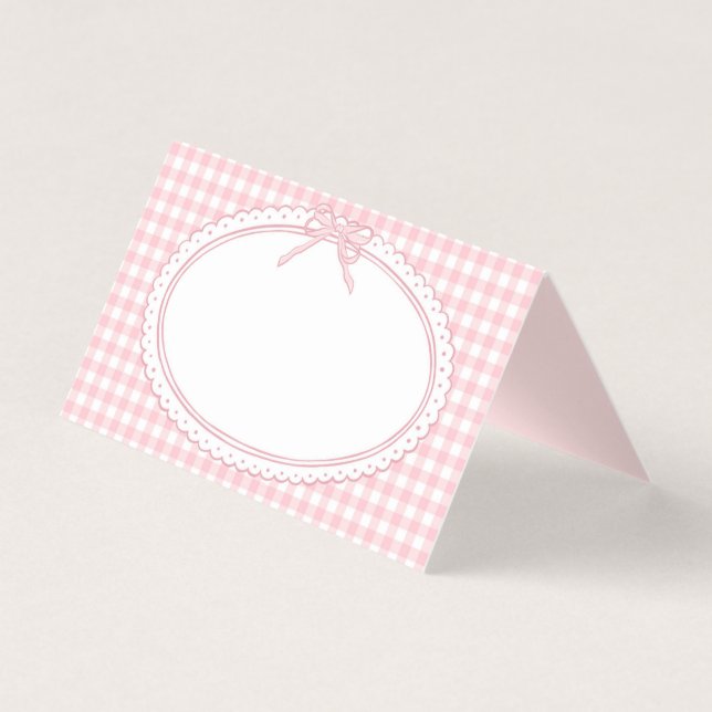 Rosa Gingham Coquette Båge Platskort Bord Dekorati Kort (Framsida)
