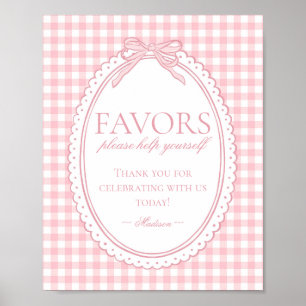 Rosa Gingham Coquette Båge Prydnadsskylt Poster