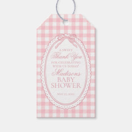 Rosa Gingham Coquette Bow Babyfirandepresenter Presentetikett