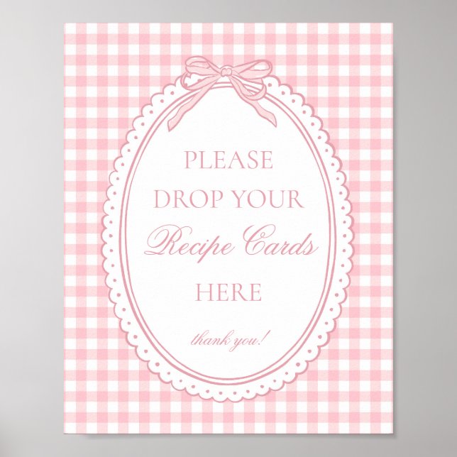 Rosa Gingham Coquette Bow Dela en Recept Poster (Framsidan)
