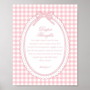 Rosa Gingham Coquette rosett Blöja Tankar Baby Poster