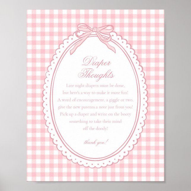 Rosa Gingham Coquette rosett Blöja Tankar Baby Poster (Framsidan)