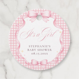 Rosa Gingham Coquette-slöja Det är en tjej - Baby Gåvor Etiketter