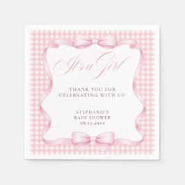 Rosa Gingham Coquette-slöja Det är en tjej - Babys Pappersservett