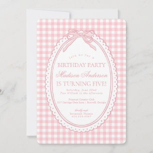 Rosa Gingham Coquette-slöjd Födelsedagsfest Inbjudningar