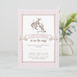 Rosa Gingham Cowboybabyshower Vilda västern Vintag Inbjudningar