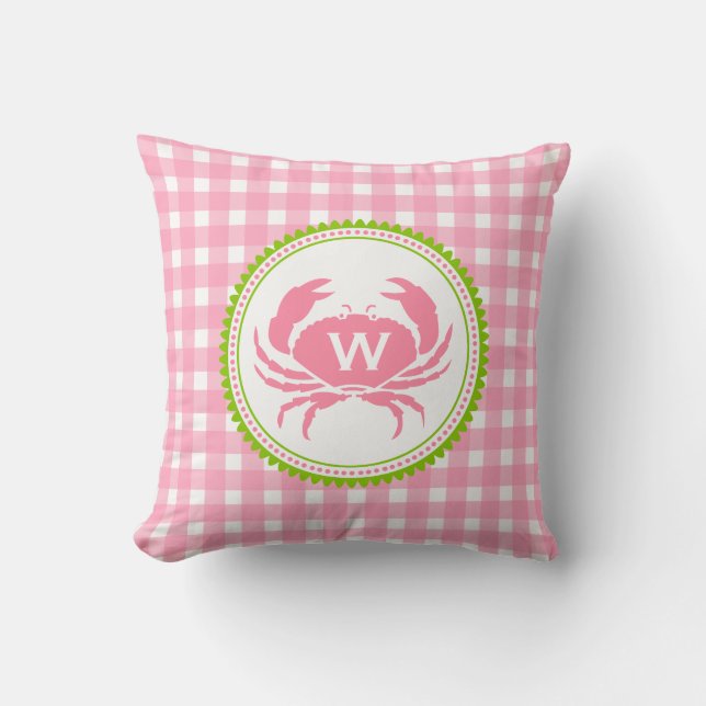 Rosa Gingham & Crab Monogram Pillow Kudde (Framsida)