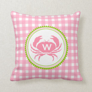 Rosa Gingham & Crab Monogram Pillow Kudde
