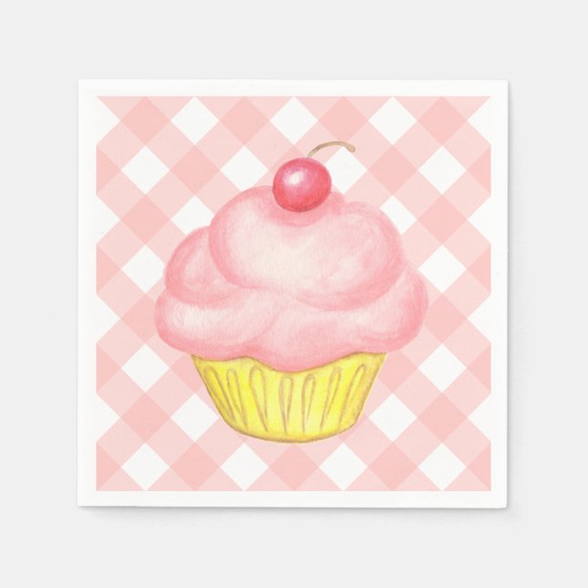 Rosa Gingham Cupkaka Napkins Pappersservett (Framsidan)