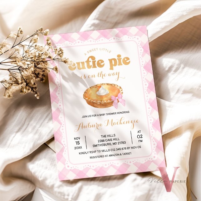 Rosa Gingham Cutie Paj Baby Shower-inbjudan Inbjudningar (Skapare uppladdad)