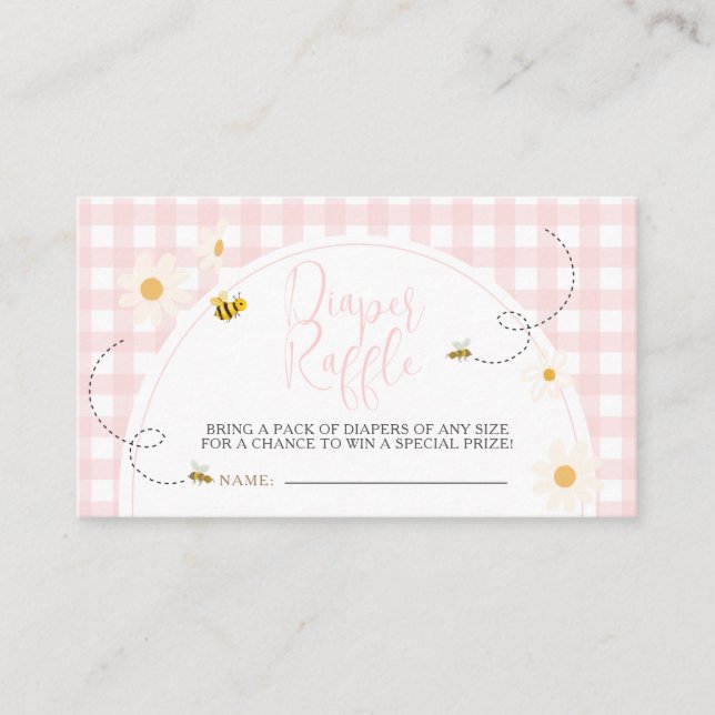 Rosa Gingham Daisy Bee Baby Shower Blöja Lotteri Tilläggskort (Framsida)