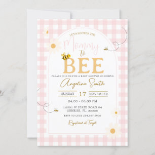 Rosa Gingham-Daisy Bee Baby Shower Mamma to Bee Inbjudningar