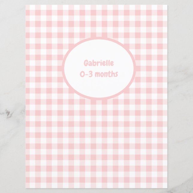 Rosa Gingham Divider - Baby Photo Album Insert (Framsida)