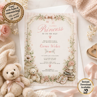 Rosa Gingham Drömmar Vintage Baby Shower Inbjudningar