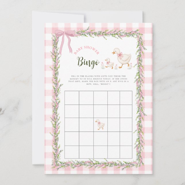 Rosa Gingham Dumma Gås Bebisdopp Bingo Spel  (Framsida)