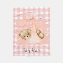 Rosa Gingham & en Cute Nalle Girl Baby Shower