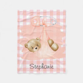 Rosa Gingham & en Cute Nalle Girl Baby Shower Fleecefilt