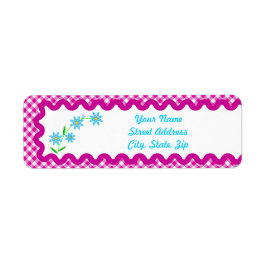 Rosa Gingham & F Background Returadress Sticker Etikett