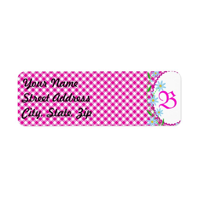 Rosa Gingham & F Background Returadress Sticker Etikett (Framsidan)