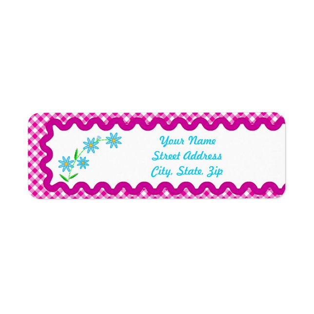 Rosa Gingham & F Background Returadress Sticker Returadress Etikett (Framsidan)