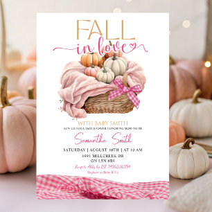 Rosa Gingham Fall in Kärlek Fall Theme Baby Shower Inbjudningar