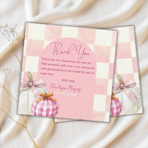 Rosa Gingham Fall Pumpkin Girl Baby Shower Tack Kort