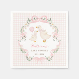 Rosa Gingham Fånig Goose Girl Baby Shower Pappersservett