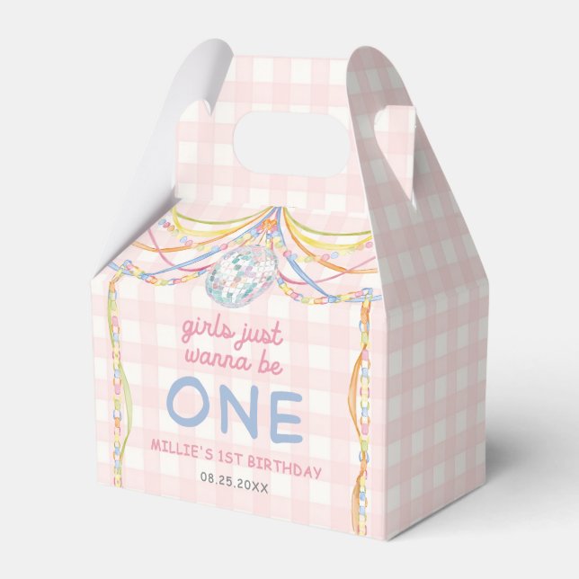 Rosa Gingham Färgglad Flickfödelsedagsfest Presentaskar (Framsidan Sidan)