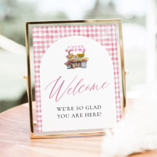 Rosa Gingham Färsk Från Marknaden Välkomstskylt Poster