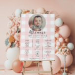 Rosa Gingham First Birthday Milestone Timeline Poster<br><div class="desc">Fira de första 12 månaderna av din lilla med den första delstenstecknet på födelsedagen. Anpassa tecknet med baby årliga milstolpar. Om du vill lägga till text i designen väljer du knappen "Anpassa" ovan för mer avancerade anpassningsfunktioner.</div>